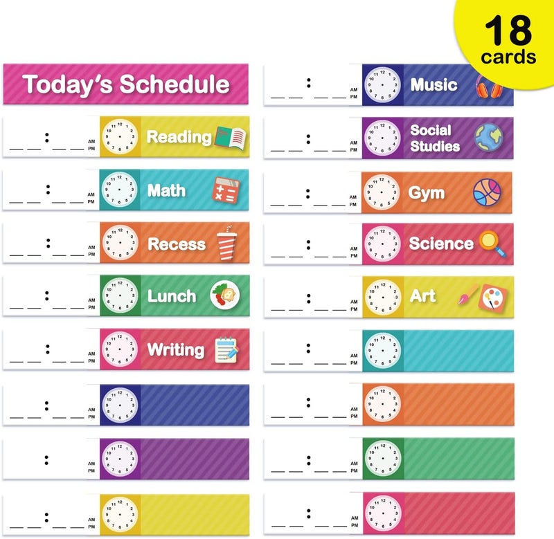Eamay Daily Schedule Pocket Charts, Teaching Scheduling Pocket Chart, Hoom, Daily Scheduling Pocket Chart, Pocket Chart with 13+1 Pockets, 18pcs Dry Erase Cards and 2 Hooks (White) - Image 3
